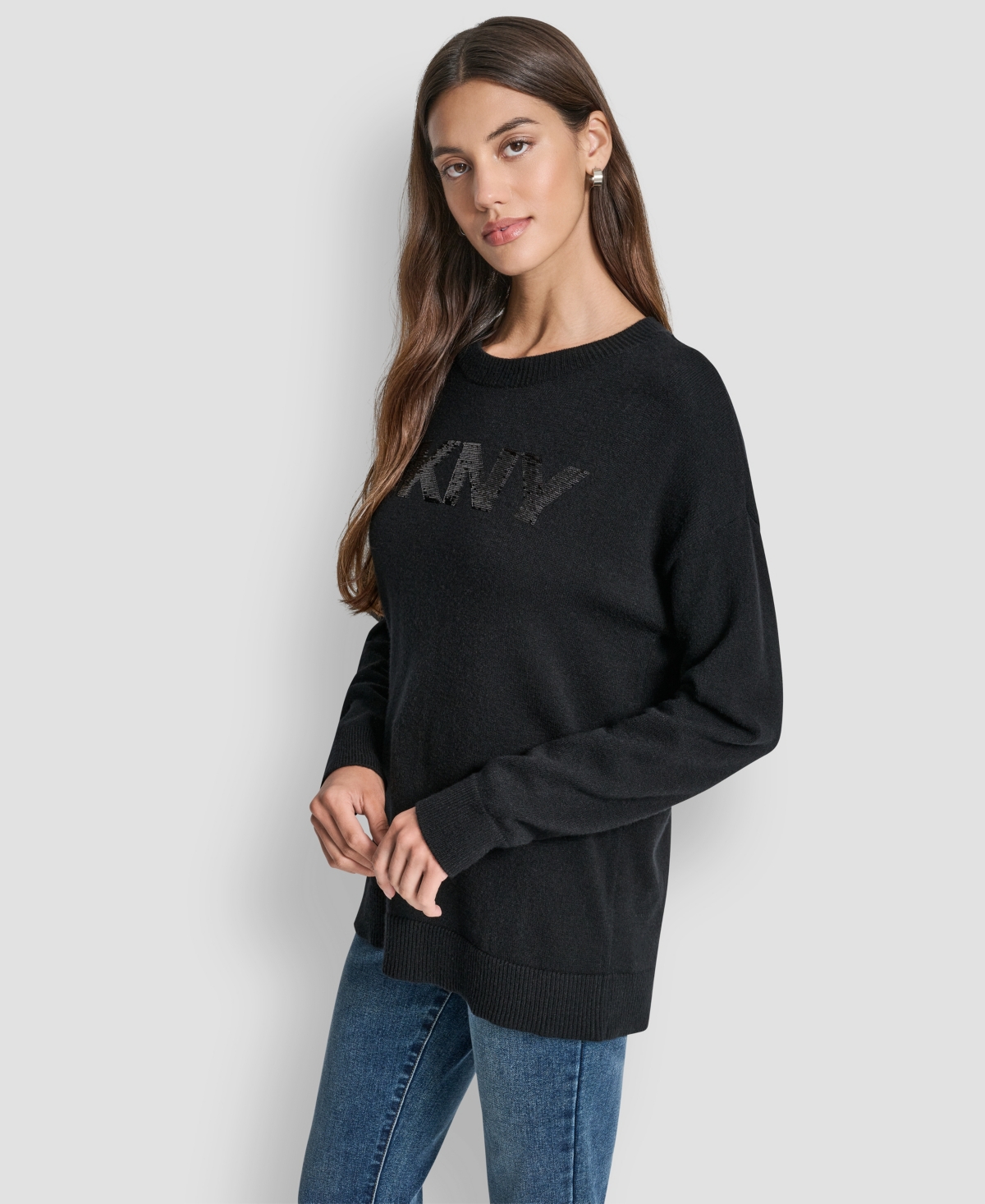 Dkny Jeans Women's Logo Sequined Long-Sleeve Sweater