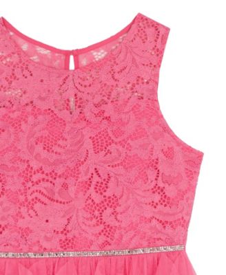 Girls' 7-16 Glitter Lace Illusion Bow Dress