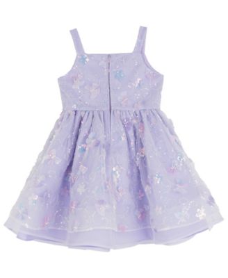 Girls 2T-6X All-Over Sequin and 3D Flowers Dress