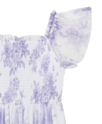 Girls 7-16 Clip Dot Mesh Smocked Bodice Dress