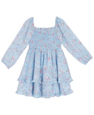 Girls' 2T-6X Floral Smocked Long-Sleeve Dress