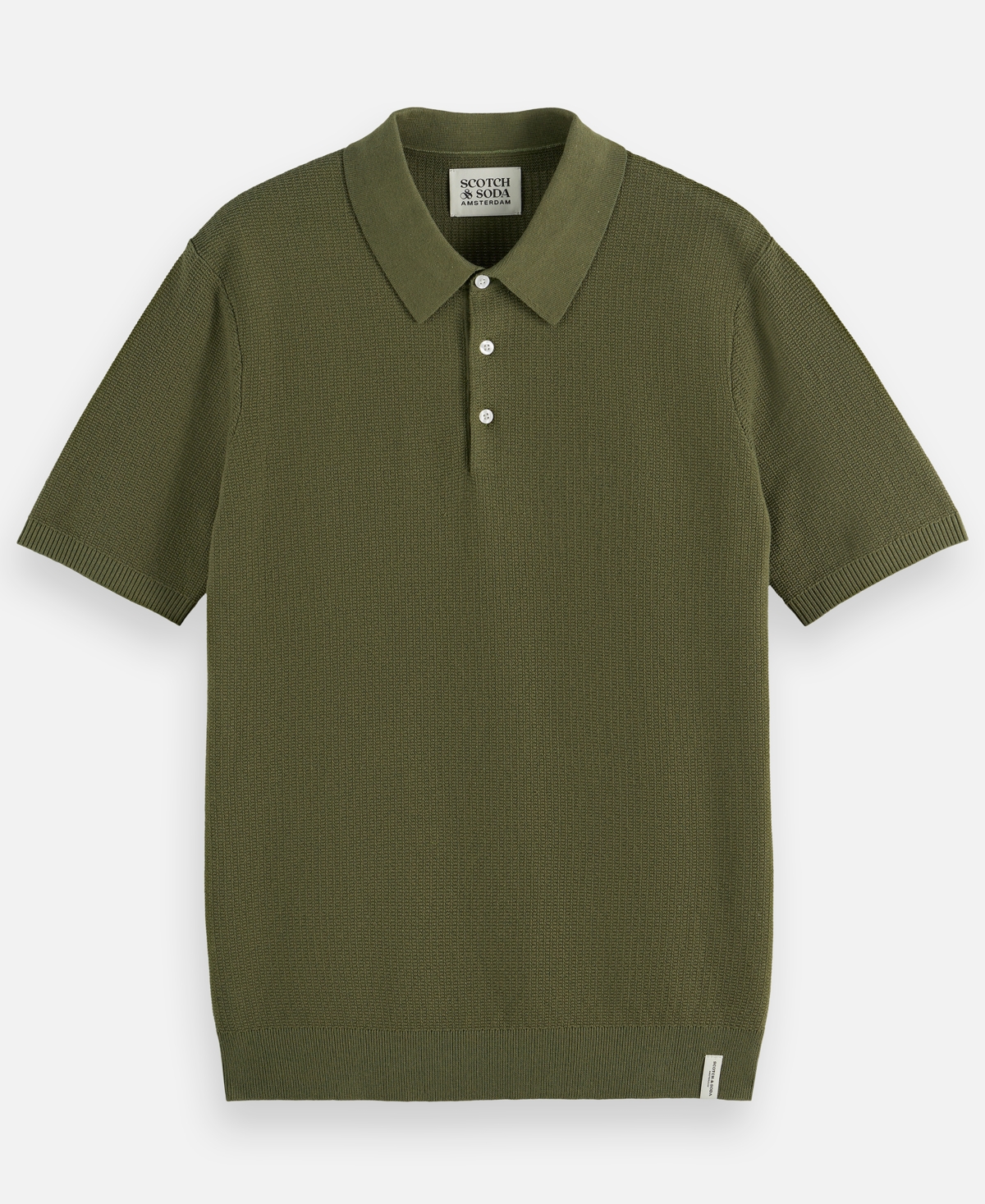 Scotch & Soda Men's Structured Knitted Short-sleeve Polo Shirt In Green