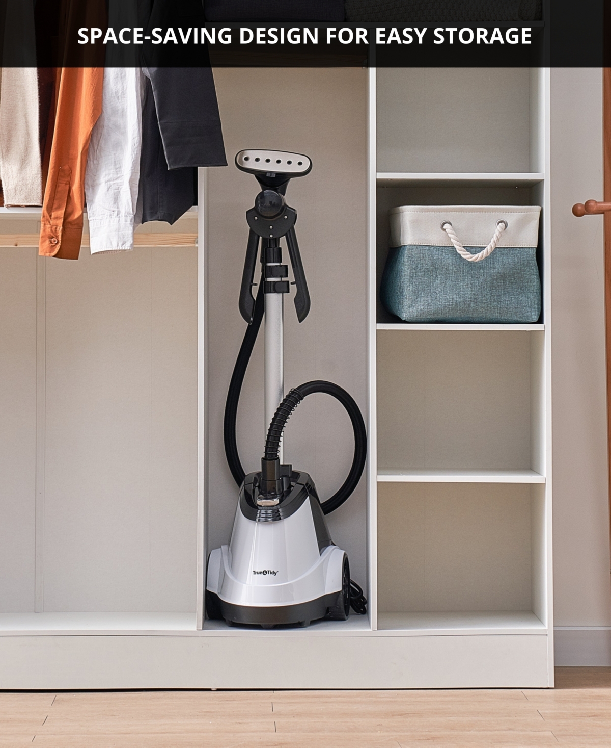 True & Tidy Heavy Duty Intelligent Auto Shut-off 66" Garment Steamer In White