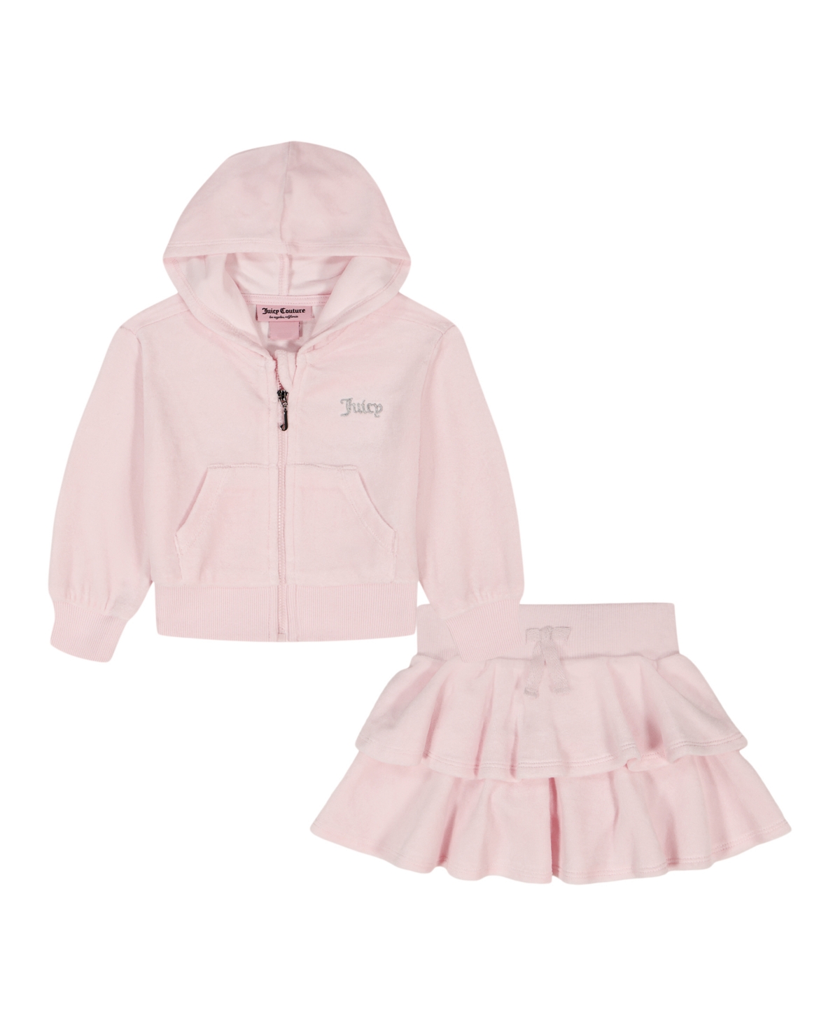 Juicy Couture Girls 4-6X 2-Piece Velour Full Zip Hoodie and Skirt Set
