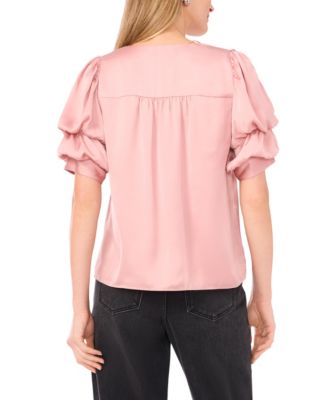 Women's Short Bubble Sleeve V-Neck Top