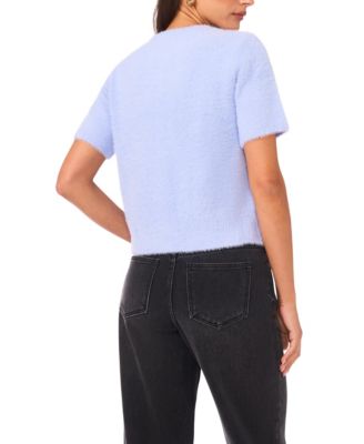 Women's Eyelash Short Sleeve Cardigan Sweater