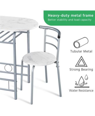 3-Piece Set, Metal Frame, Compact Dining Table with 2 Chairs