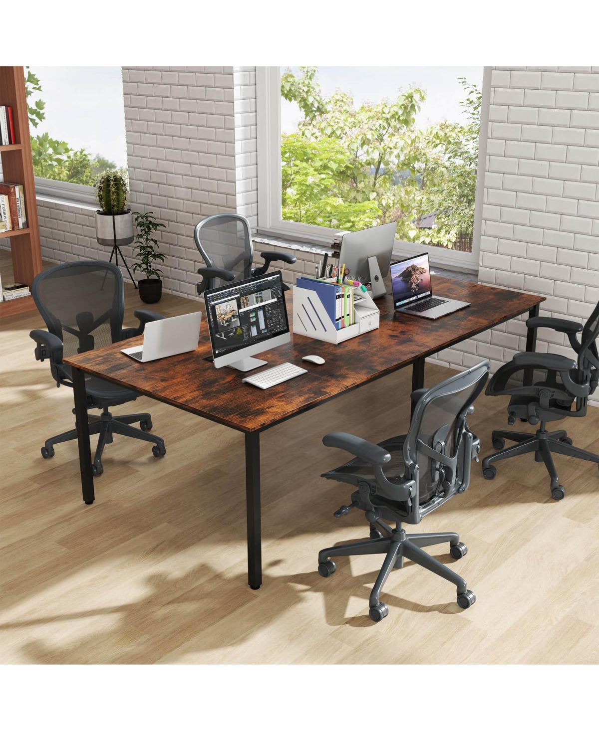 Costway 95" x 48" Large Meeting Table Seats up to 10 People 2 Cable Grommets for Office