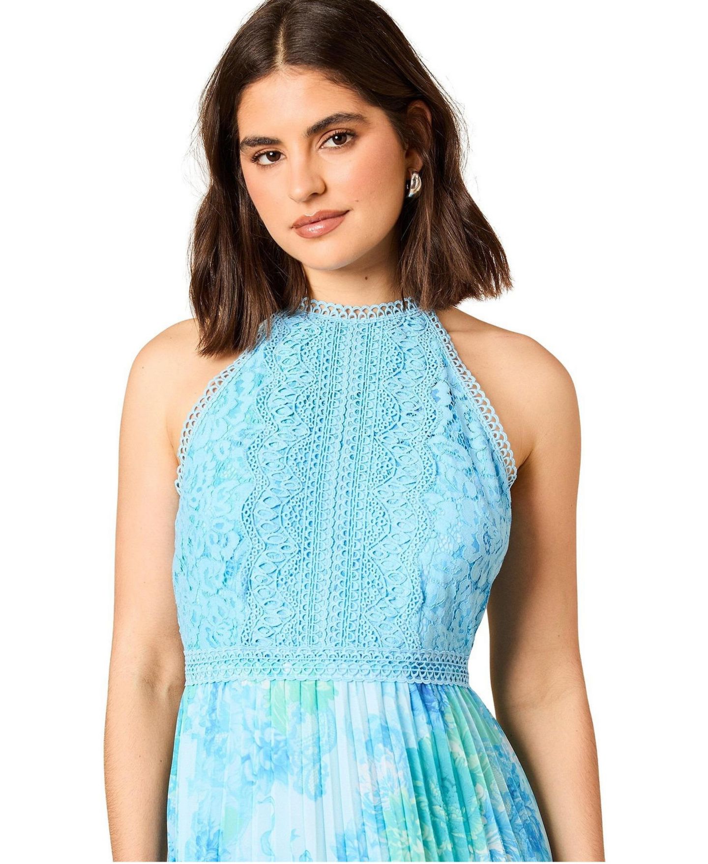 Женское платье Oasis Printed Lace Mix Halterneck Midi, цвет: С принтом — фото 3