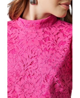 Women's Lace Frill Sleeve High Neck Midi Dress