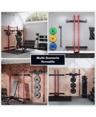2" x 2" Folding Wall Mounted Squat Rack, 1000 Pounds Capacity Power Rack with Pull Up Bar, J Hooks and Other Attachments, Space-Saving Home Gym
