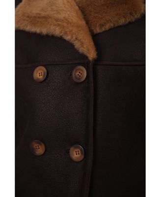 Women's Leather Sheepskin Peacoat, Brown, Created for Macy's