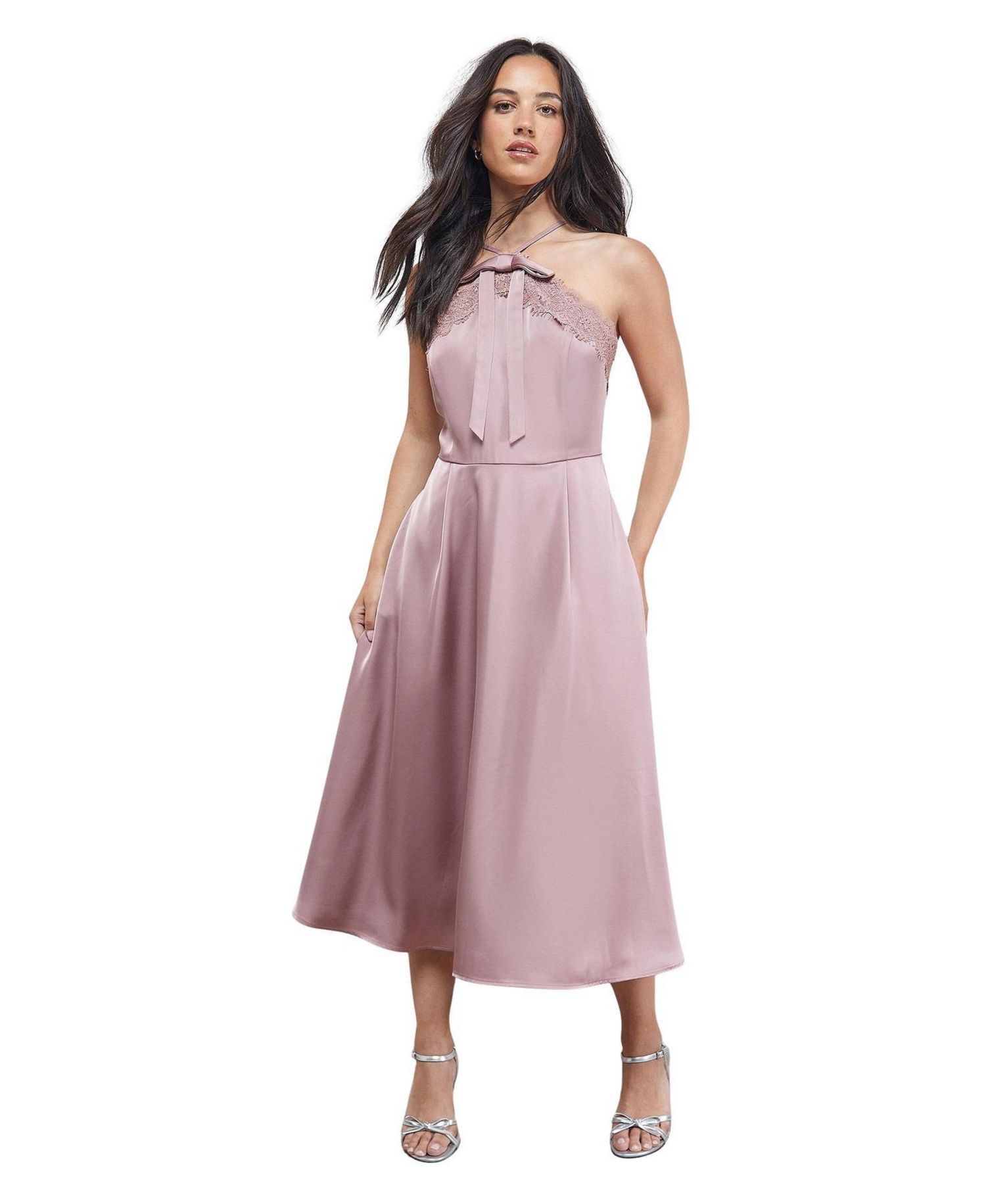 Women's Lace Detail Midi Prom Dress