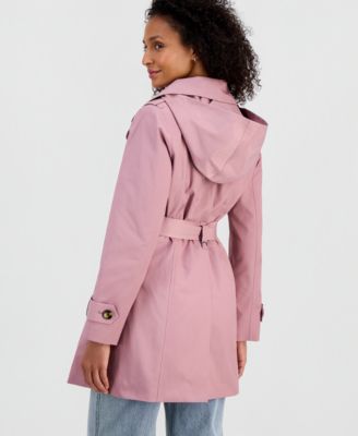 Petite Single-Breasted Hooded Belted Trench Coat