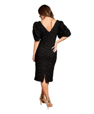 Women's Floral Pleated Sleeve Pencil Dress