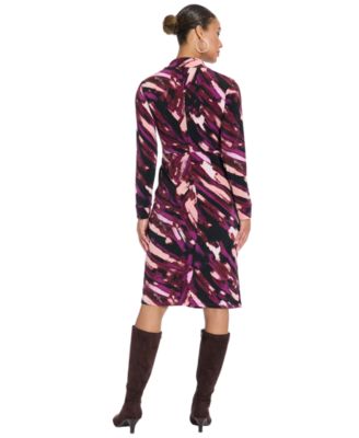 Women's Side Tie Wrap Long-Sleeve Midi Dress