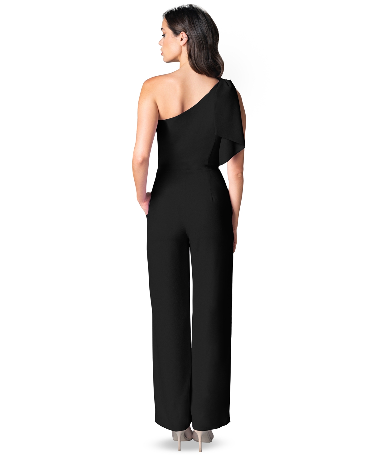 Dress The Population Women's Tiffany Bow-trim One-shoulder Jumpsuit In Black