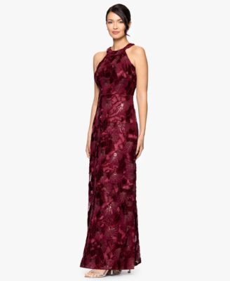 Petite Sleeveless Floral Sequin Sheath Gown  