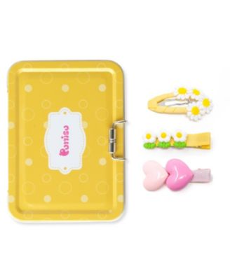 Girls Kids Hair Accessories-3pc Hair Clip Set - Heart & Daisy Charm