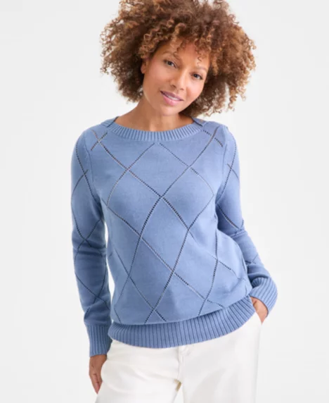 Petite Pointelle Boat Neck Sweater, Macy's Exclusive - Militia Blue