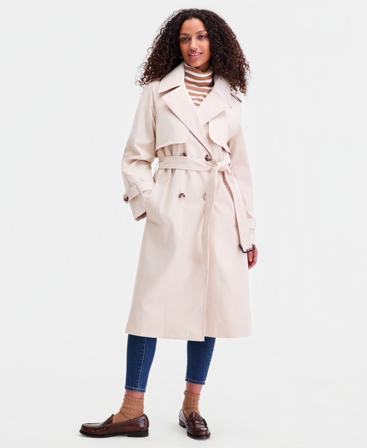 Petite Double-Breasted Belted Trench Coat