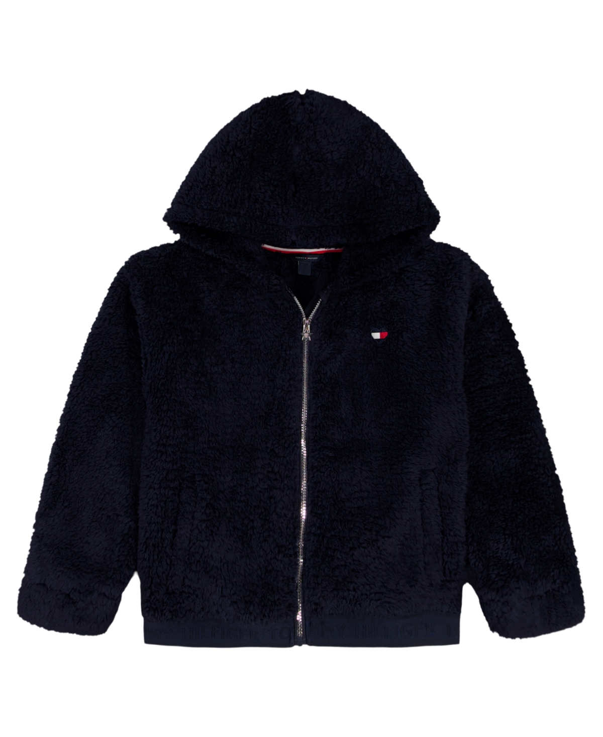 Tommy Hilfiger Girls 2t-6x Minky Logo-stripe Zip Up Hoodie In Black