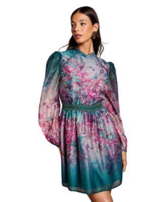 Women's Organza Mini Dress With Floral Print