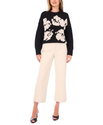 Women's Crewneck Floral Motif Long- Sleeve Sweater