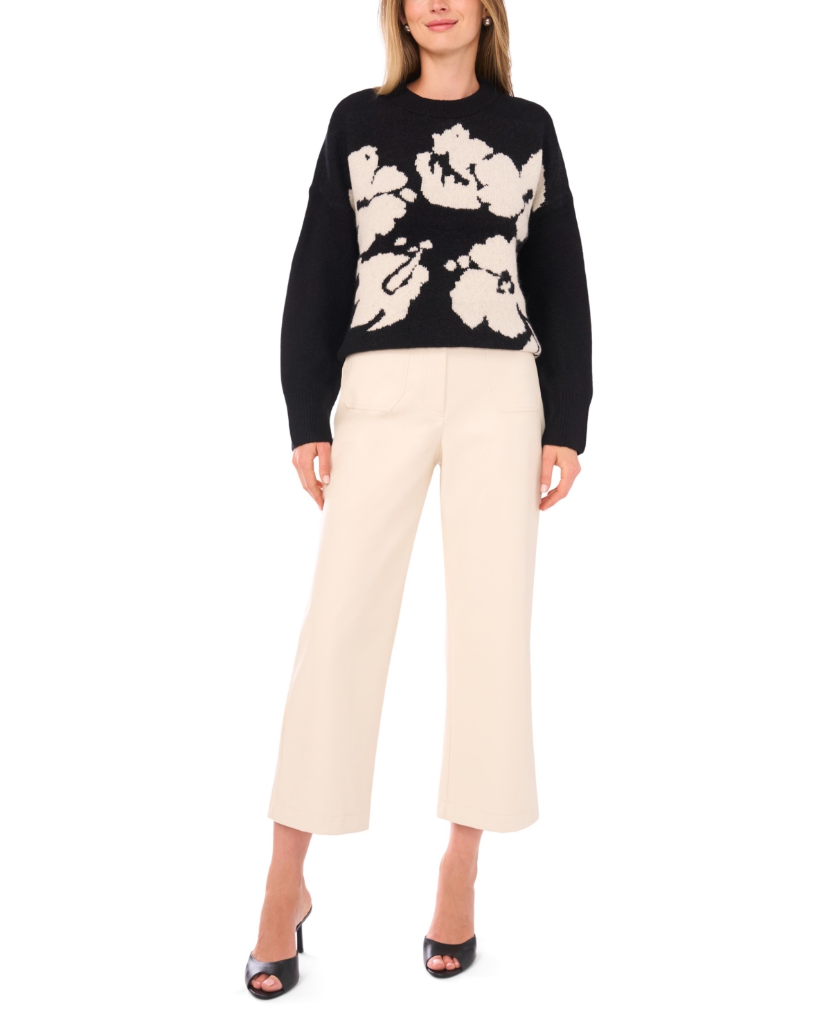 Vince Camuto Floral Jacquard Sweater In Black