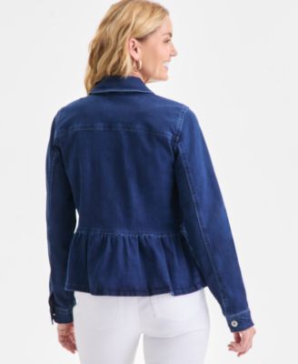 Petite Long-Sleeve Peplum Denim Jacket, Macy's Exclusive