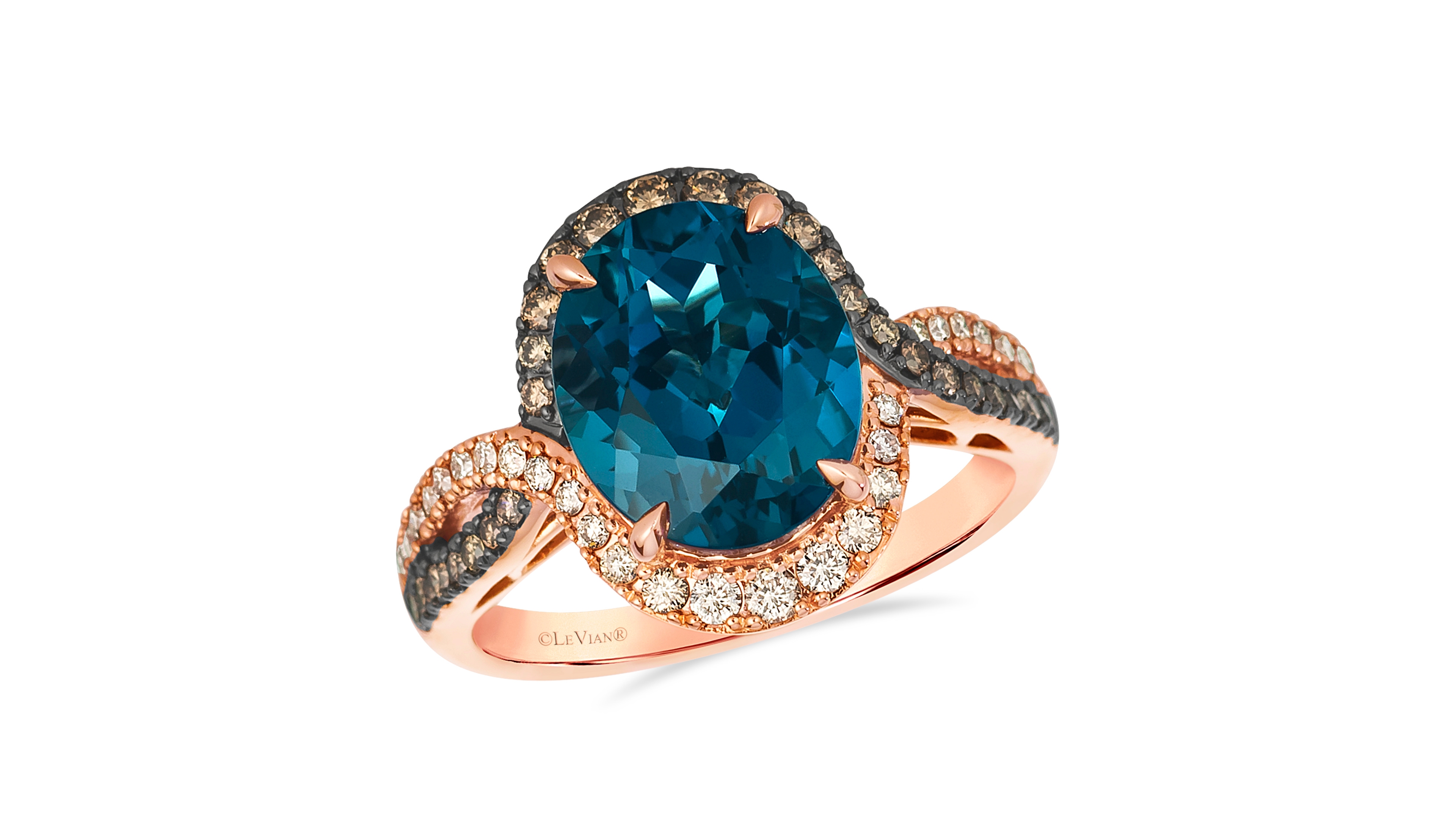 Le Vian London Blue Topaz (4 ct. t.w.), Chocolate Diamond (0.23 ct. t.w.), and Nude Diamond (0.19 ct. t.w.) Ring (0.39ct) in 14K Strawberry Gold