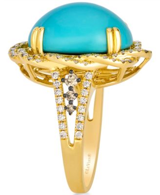 Turquoise (8.6 ct. t.w.), Chocolate Diamond (0.15 ct. t.w.), and Nude Diamond (0.74 ct. t.w.) Ring in 14k Honey Gold