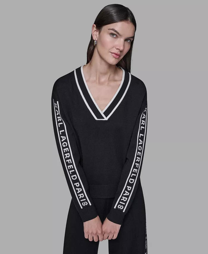 Women's Logo Tape V-Neck Sweater - thumbnail 7