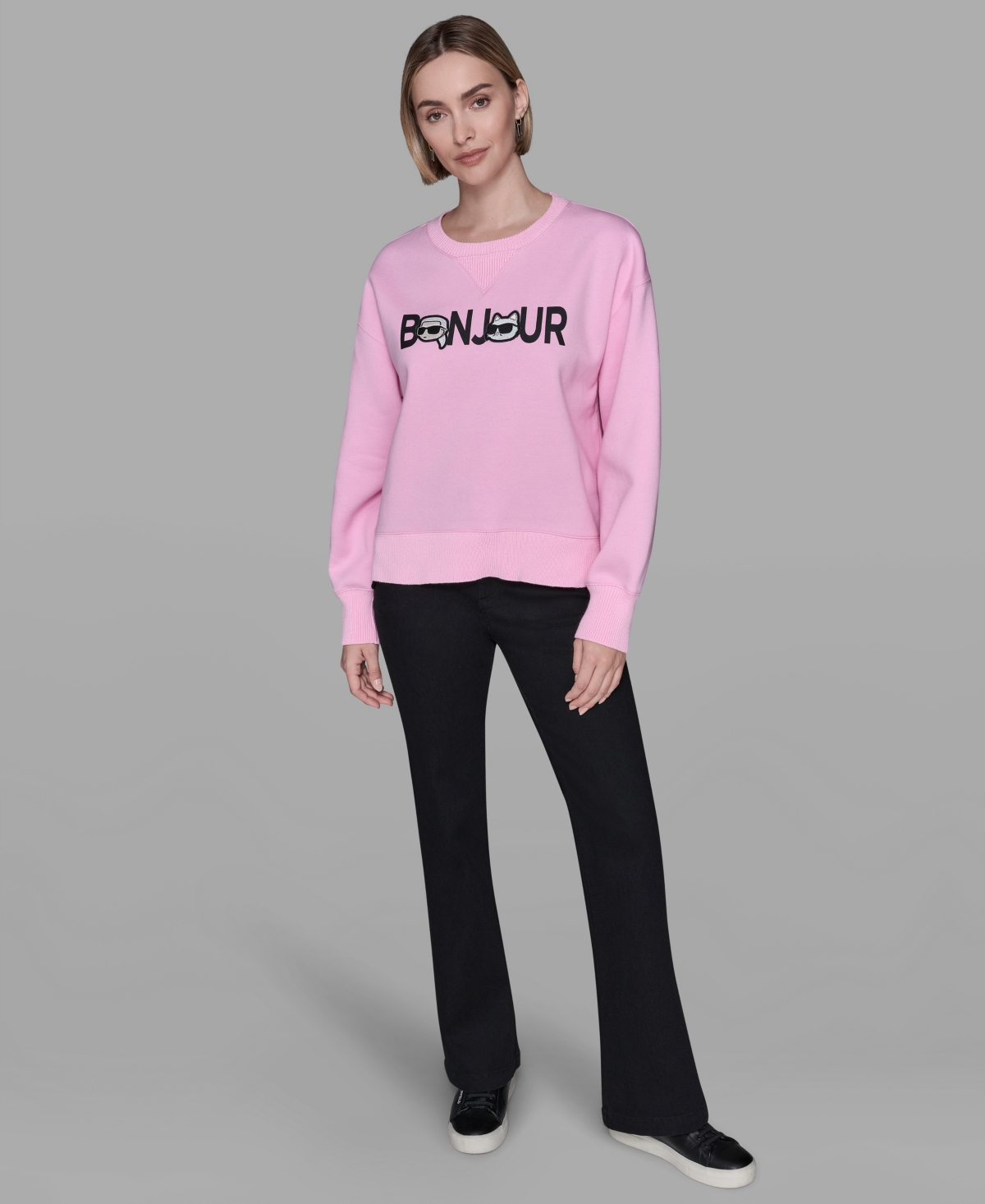 Karl Lagerfeld Paris Women's Duo Bonjour Crewneck Sweater