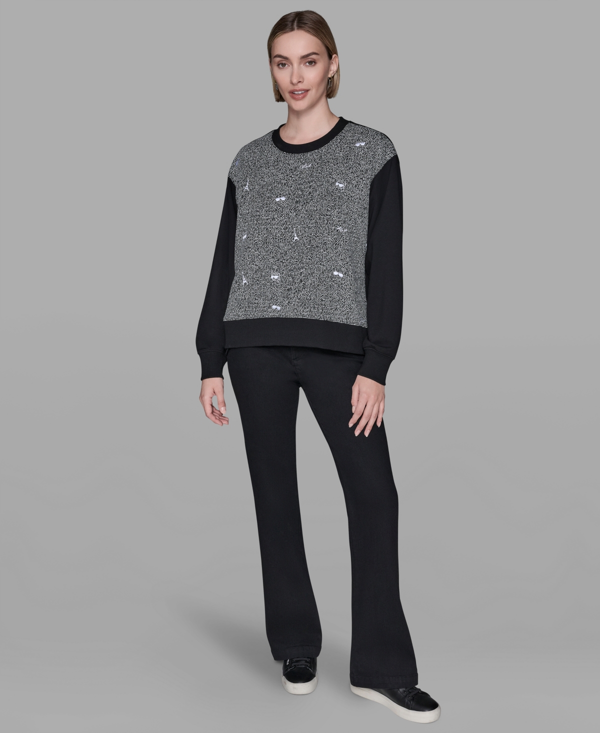Karl Lagerfeld Women's Motif Crewneck Sweatshirt In Black