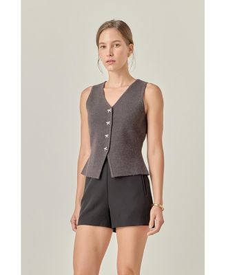Women's Rhinestone Bow Button Knit Vest