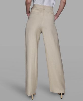 Women's Linen-Blend Straight Pocket Detail Pants
