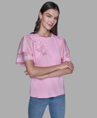 Women's Ruffled Crewneck Floral Top