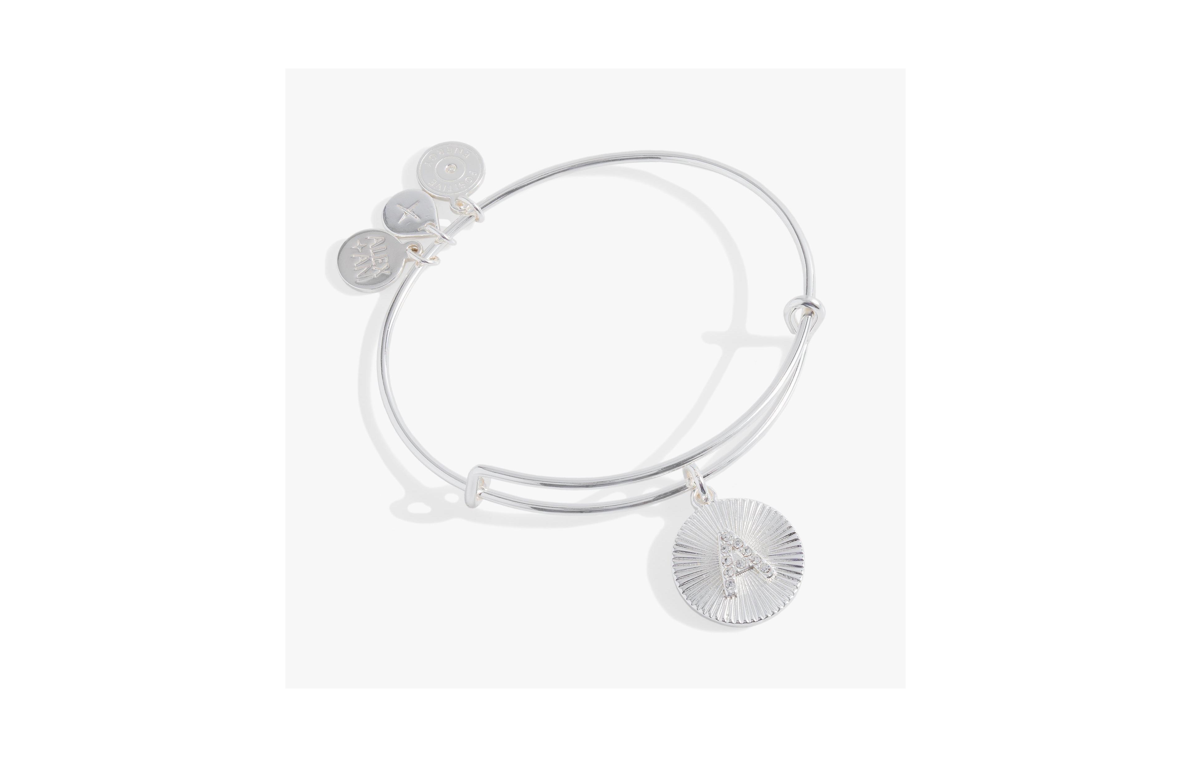 Pave Starburst Texture Initial Bangle Bracelet M