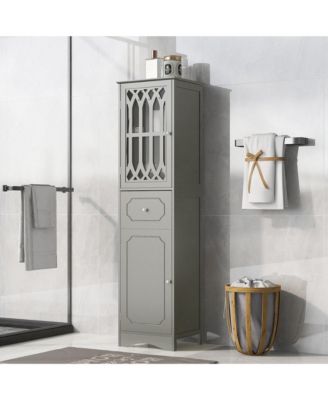 Generic Brand Tall MDF Acrylic Adjustable-Shelf Freestanding Bathroom Storage Cabinet