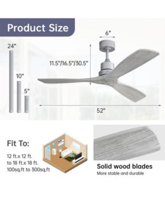 52-inch Modern Silver 3 Blades Walnut Ceiling Fan with 6 Speed Remote control and Timing and Forward Reverse Rotation Function for Indoor