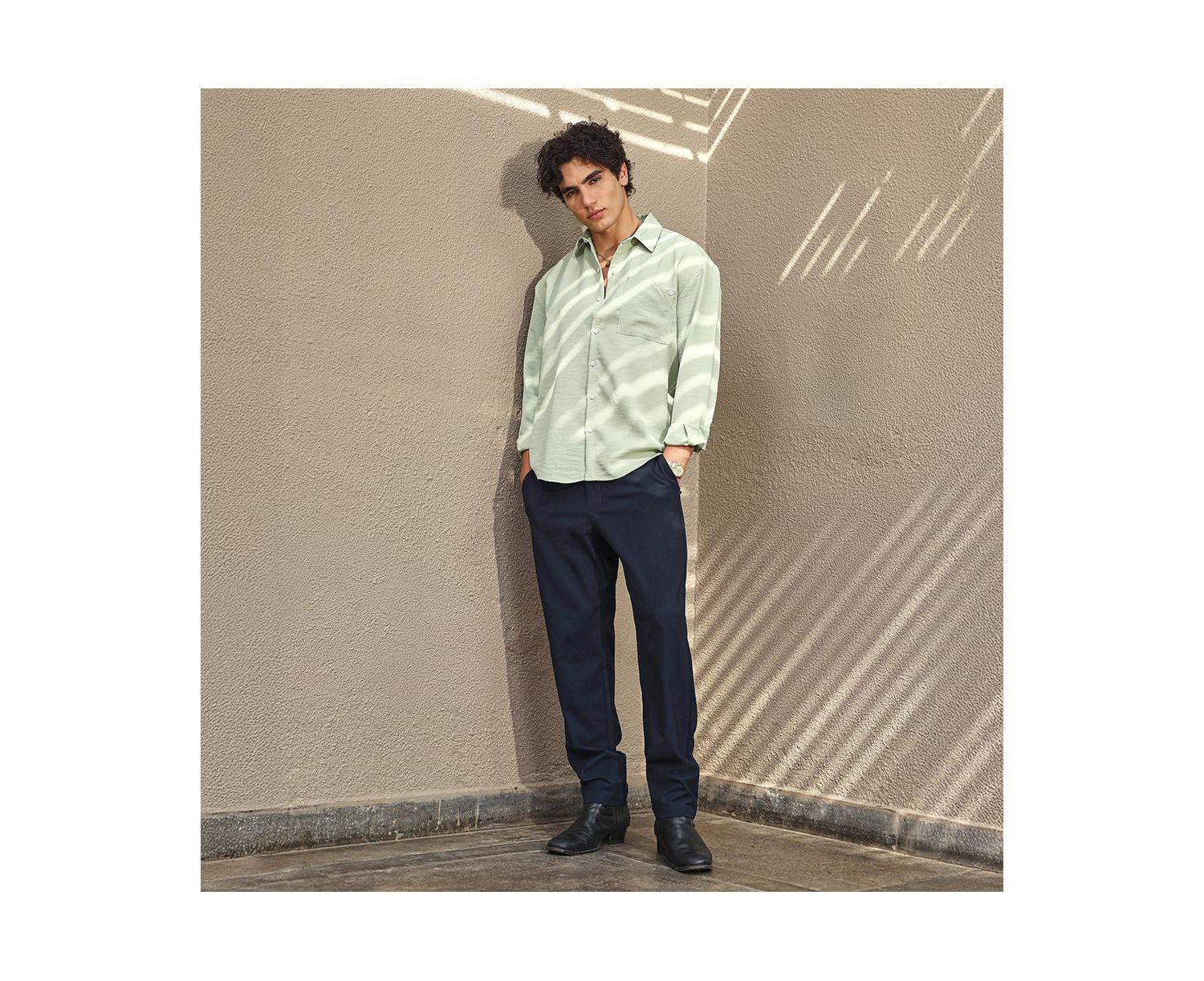 Men's Sage Green Modular Solid Oversized Shirt