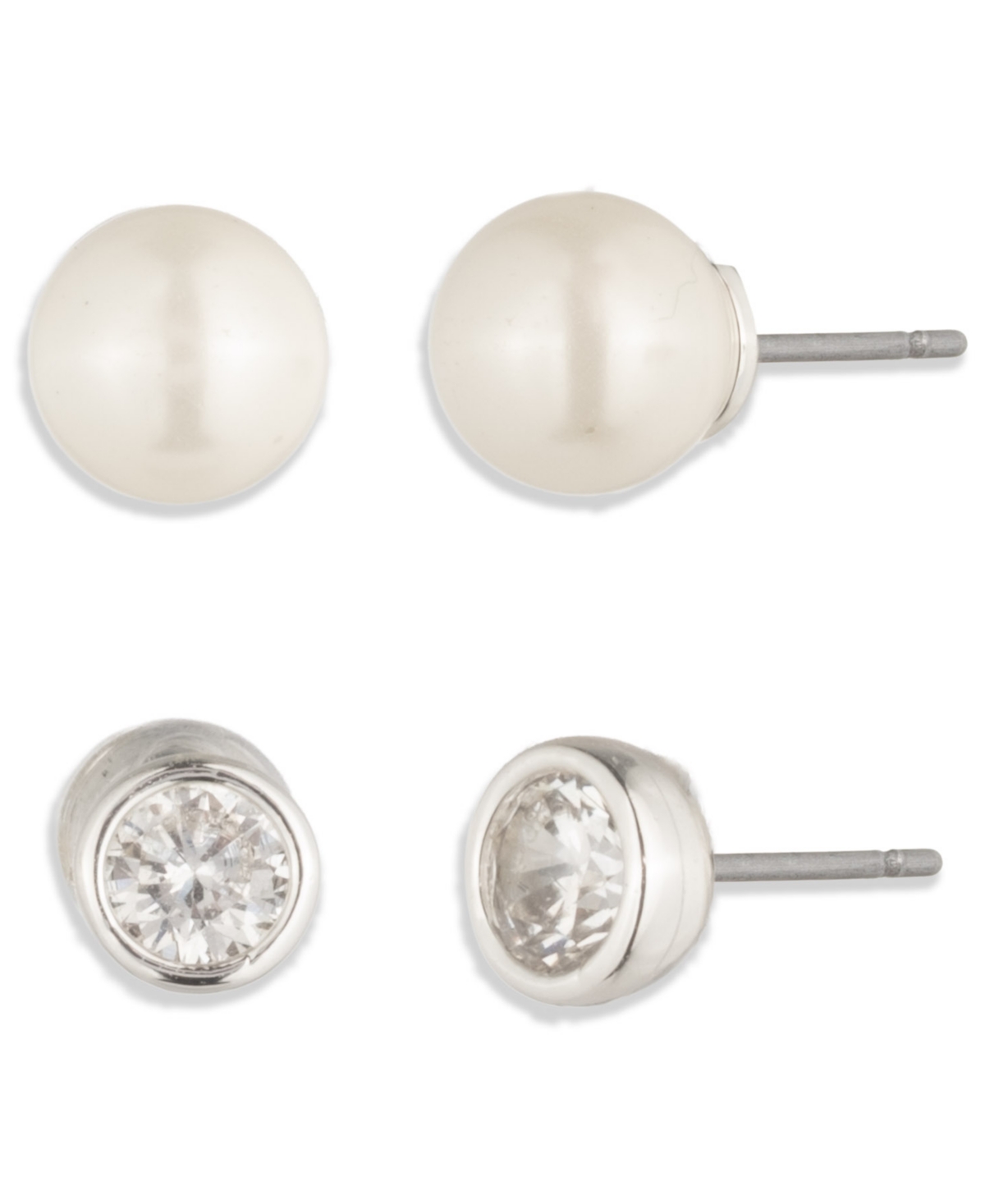 Ralph Lauren 2-pc. Cubic Zirconia And Imitation Pearl Duo Earrings Set In White