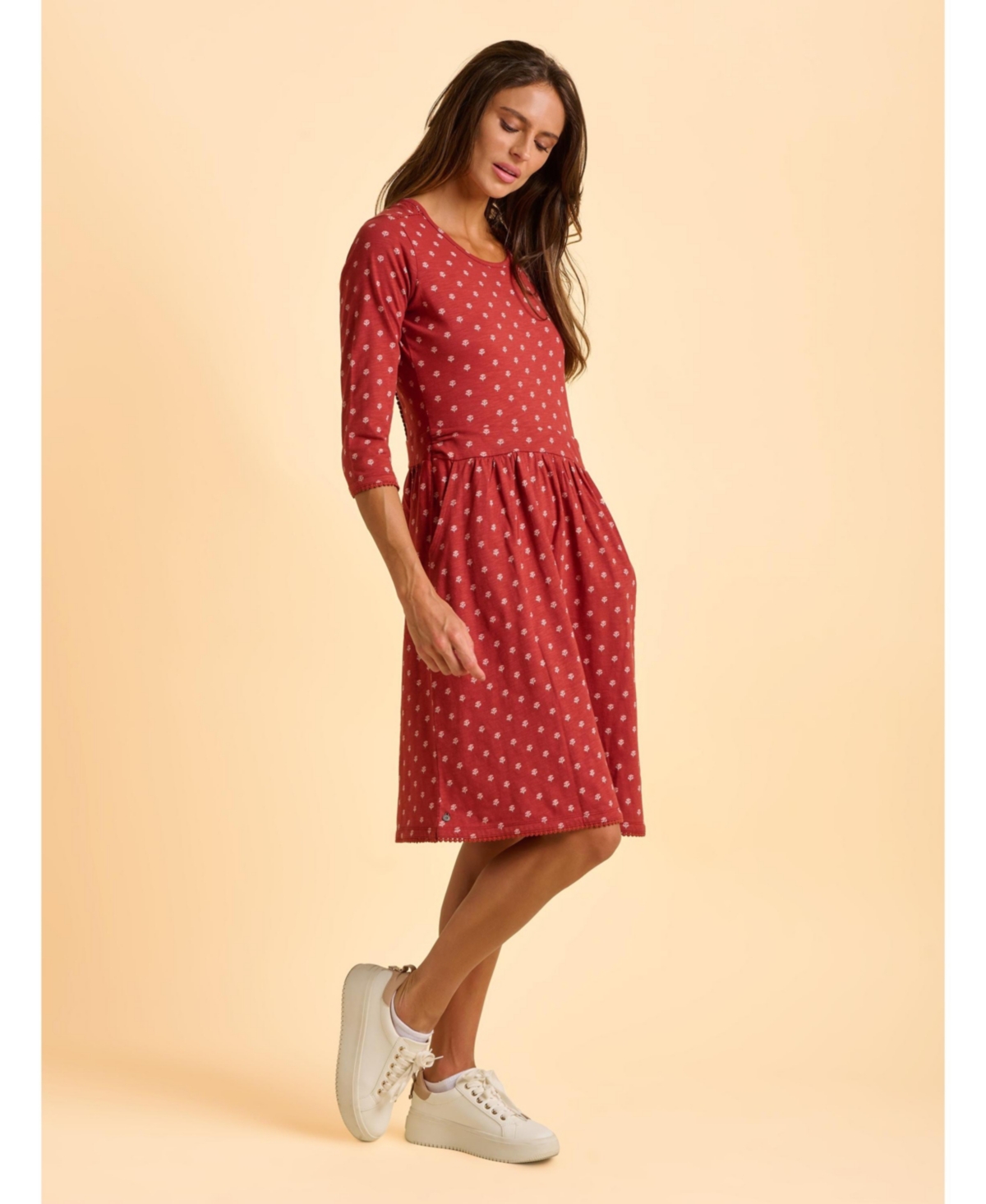 Brakeburn Women's Freya 3/4 Sleeve Embroidered Midi Dress