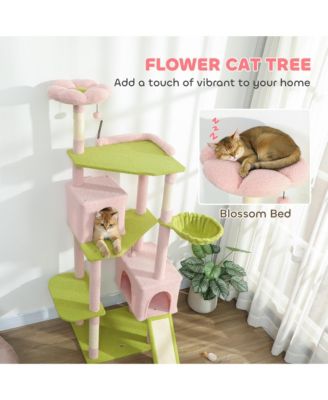 74" Flower Cat Tree, Large Cat Tower with Scratching Post & Board