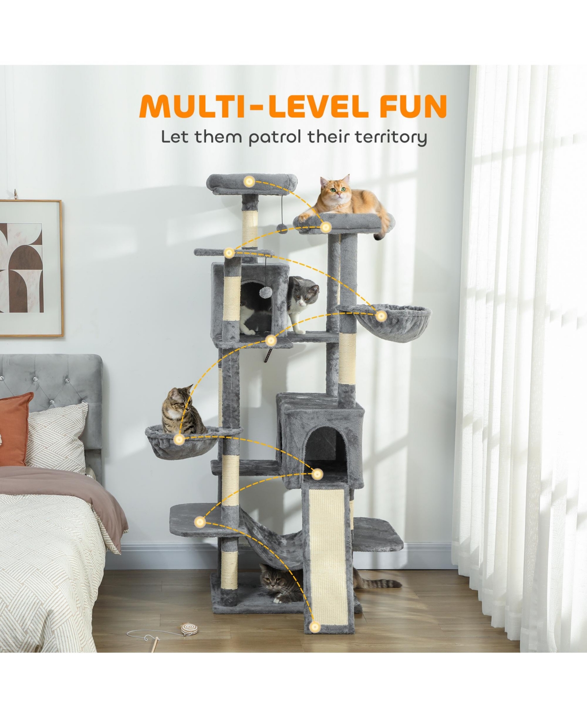 PawHut 69" Cat Tower with 2 Condos, Large Cat Tree for Multiple Cats