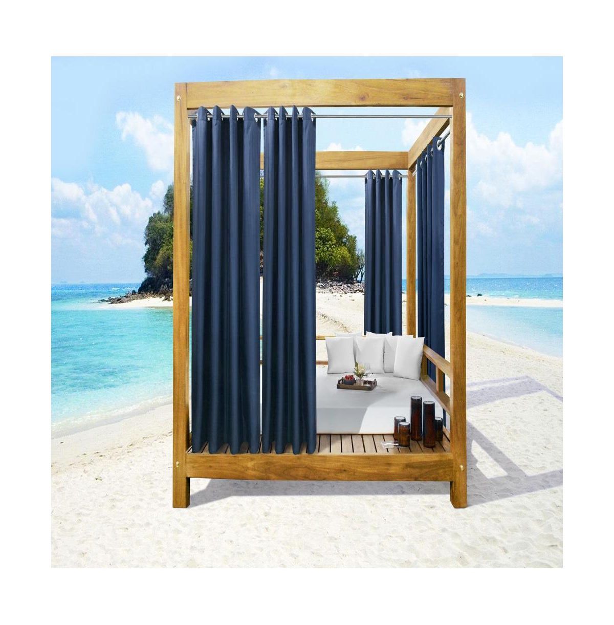 Commonwealth Home Fashions Seascapes Light Filtering Enhance Living Space with Satiny Look Grommet Outdoor Panel Pair Each 50" x 96" Indigo