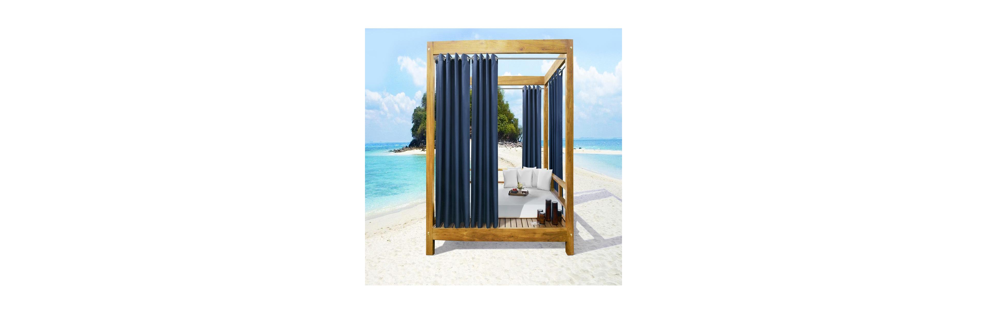 Commonwealth Home Fashions Seascapes Light Filtering Enhance Living Space with Satiny Look Grommet Outdoor Panel Pair Each 50" x 96" Indigo
