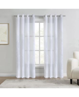 100% Polyester Selina Sheer Grommet Leaf Embroidered Curtain Panel 52" x 84" White
