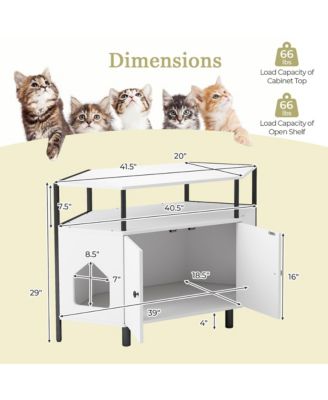 Corner Cat Litter Box Enclosure End Table w/ Open Shelf 2 Entries Double Doors